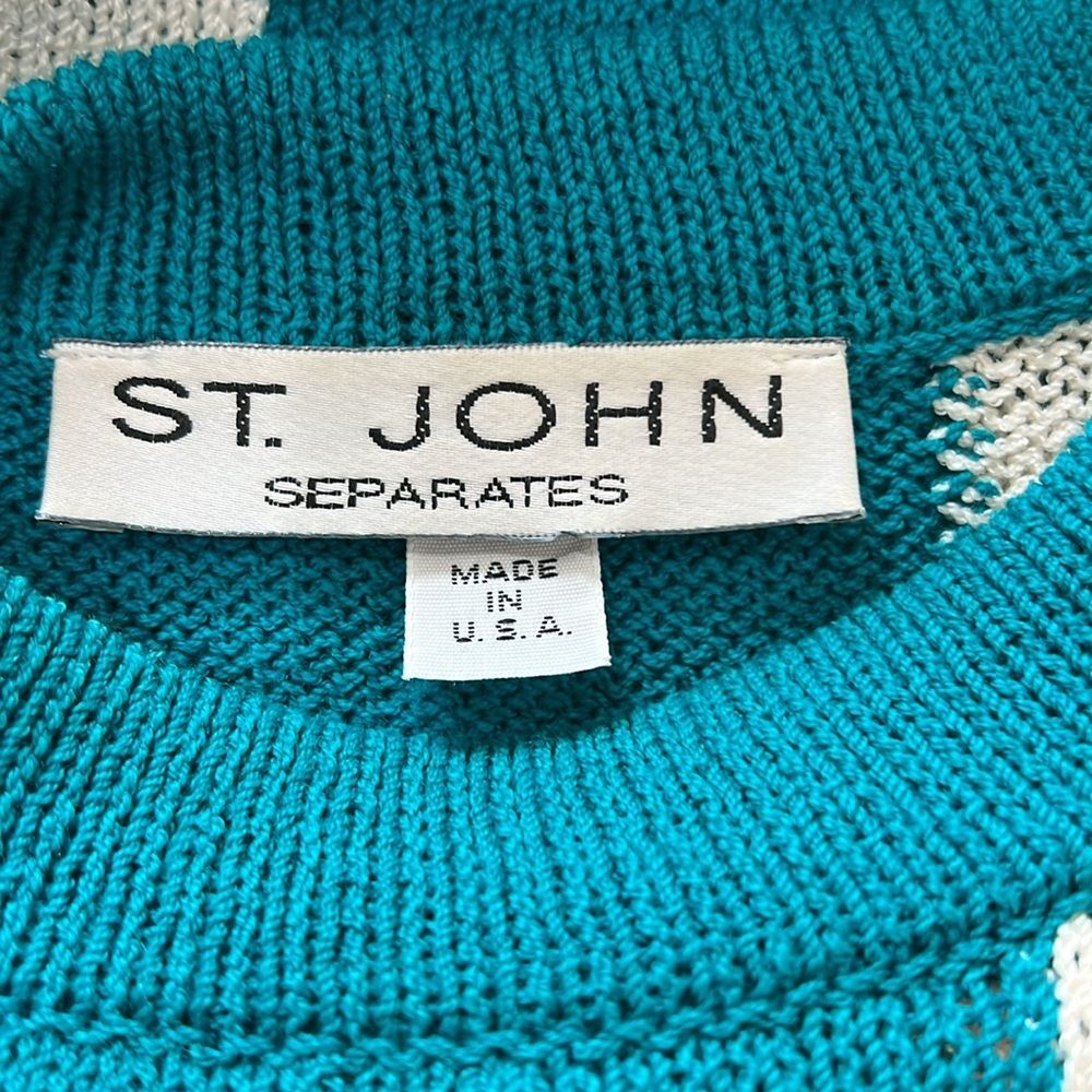 Vintage St John Nautical Sweater Gold Embroidered Anchor Checkered Knit USA L - Picture 5 of 14